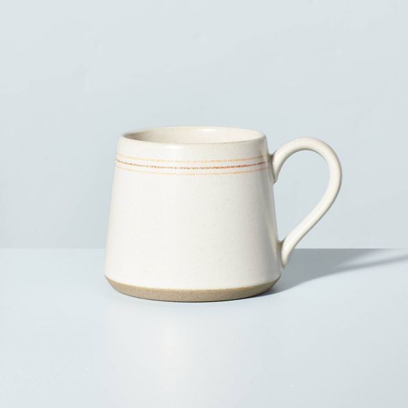 8oz Distressed Border Stripes Stoneware Mug Honey/Sour Cream - Hearth & Hand™ with Magnolia | Target