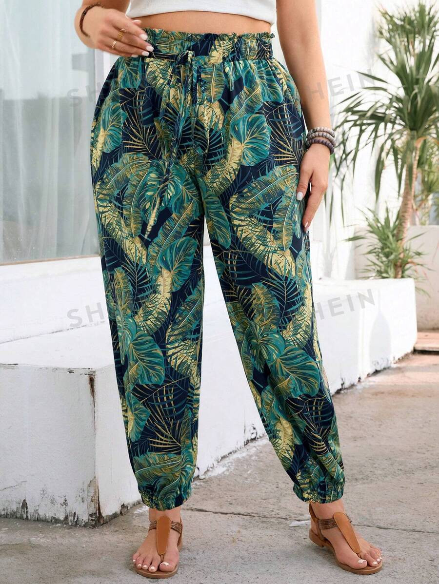SHEIN VCAY Plus Size Printed Jogger Pants | SHEIN