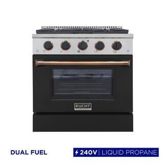 30 in. 4.2 cu. ft. Dual Fuel Range with Gas Stove and Electric Oven with Convection Oven in Black and Rose Gold | The Home Depot