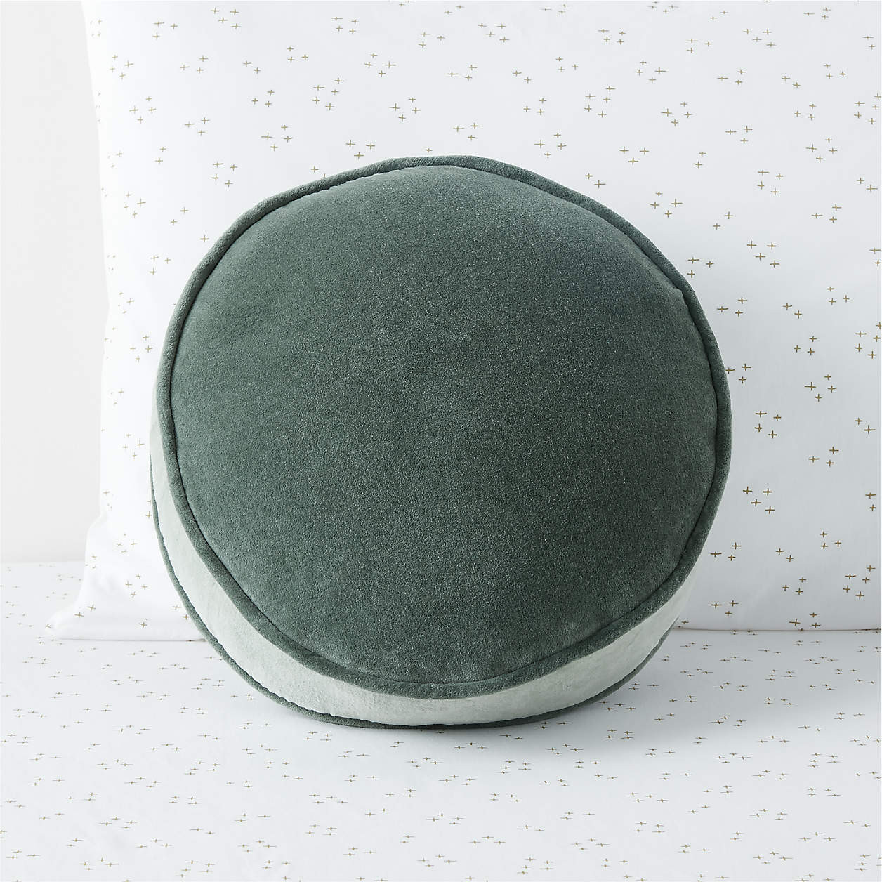 Harriet Round Pine Green Velvet Kids Throw Pillow + Reviews | Crate & Kids | Crate & Barrel