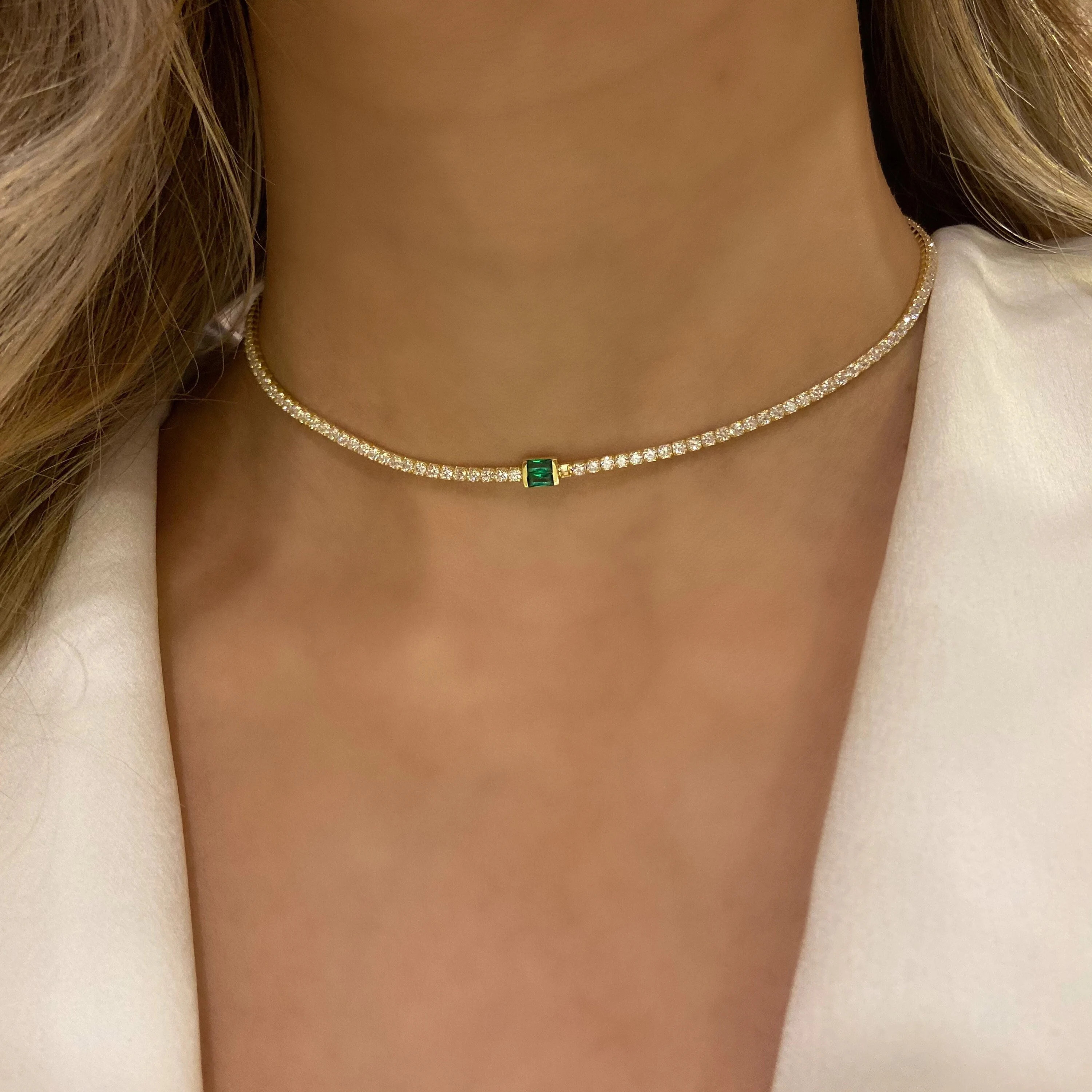 Emerald Tennis Necklace: 925 Sterling Silver Dainty Choker | Etsy (Global)