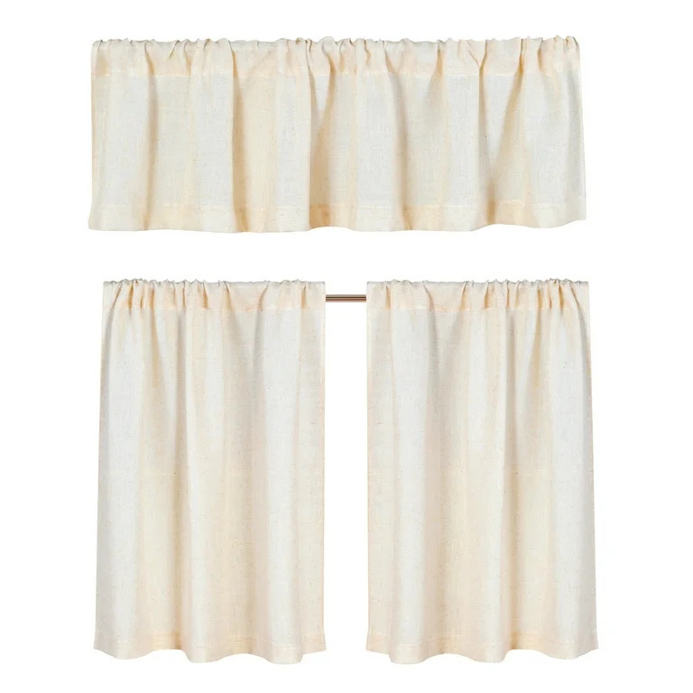 Better Homes & Gardens Linen Blend Light Filtering Rod Pocket Kitchen Curtain Tiers and Valance, ... | Walmart (US)