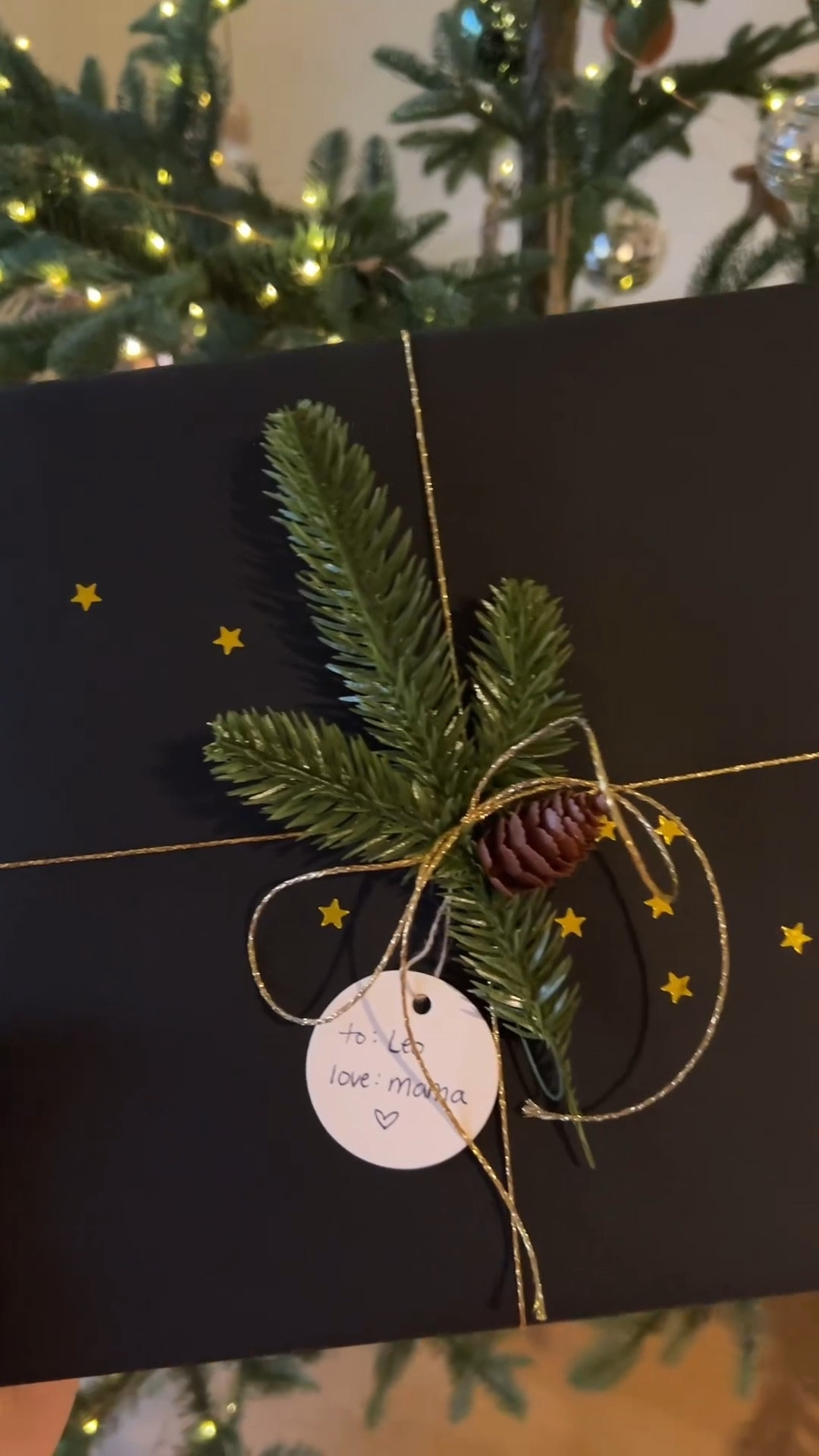 Christmas wrapping paper.

Matte black wrapping paper with gold twine and stars and accented with green sprig.

Christmas gift wrap, gift wrap, holiday gift wrap, gift wrapping, holiday decor, Christmas decor, Christmas inspo, holiday inspo, holiday wrapping, Christmas gifts, neutral gift wrap, gift name tag, neutral holiday gift wrapping. 

#LTKHoliday #LTKstyletip #LTKSeasonal