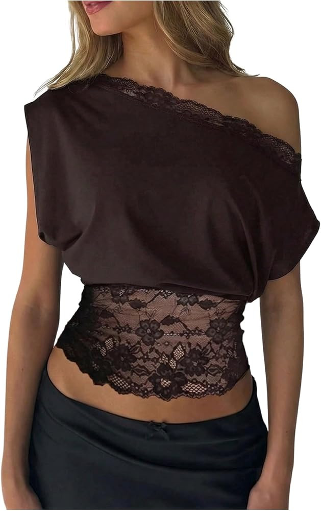 GORGLITTER Women's Off The Shoulder Lace Tops Cinched Waist Sexy Blouse | Amazon (US)