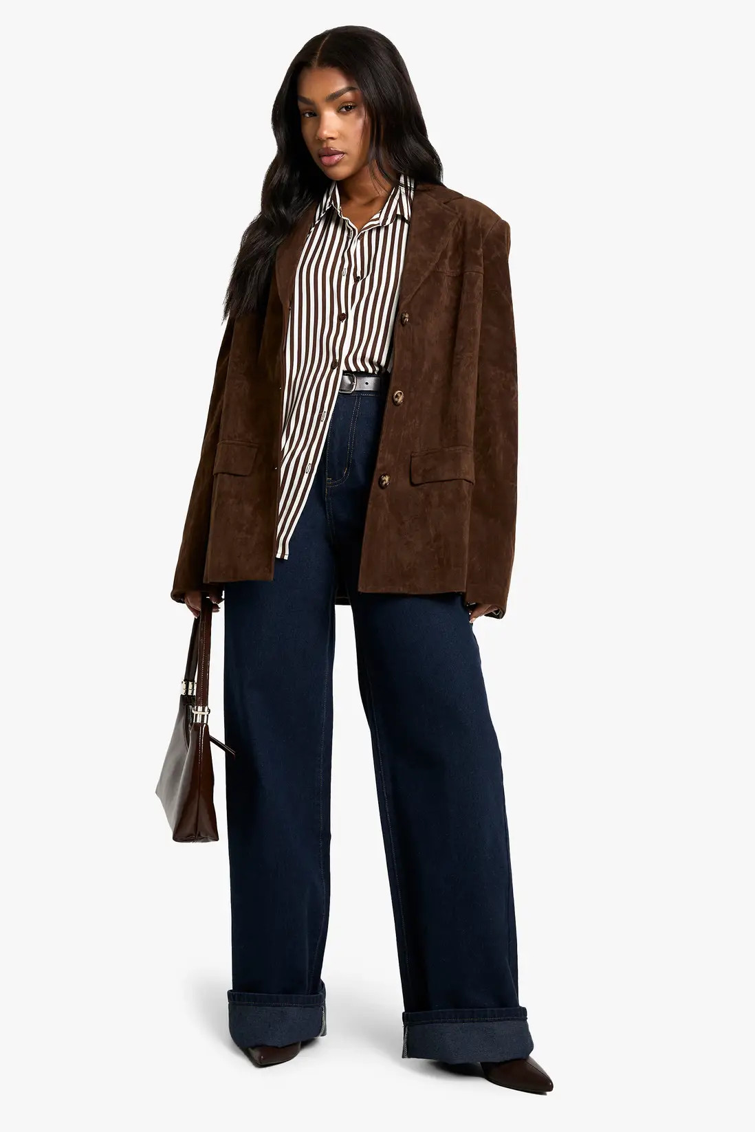 Vintage Look Faux Suede Oversized Blazer | boohoo (US & Canada)