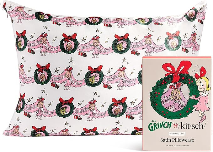 The Grinch x Kitsch Satin Pillowcase with Zipper for Hair & Skin - Softer Than Silk Pillow Cases,... | Amazon (US)