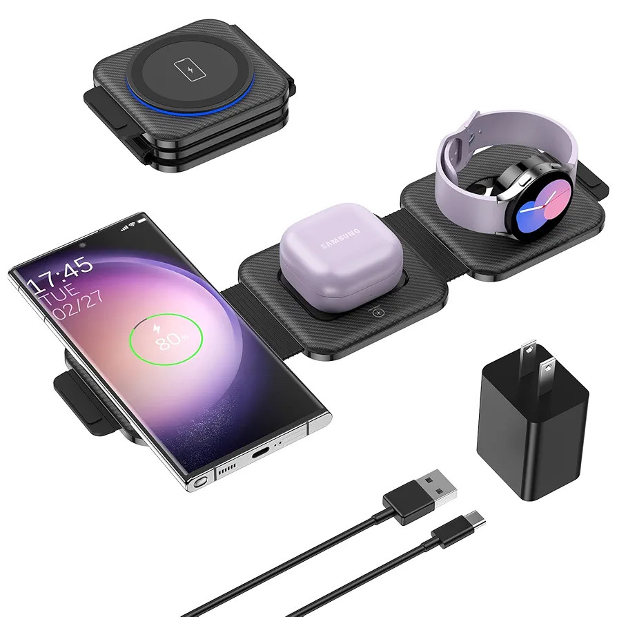 Travel Charger for Samsung Multi Devices, Foldable 3 in 1 Wireless Charging Station Fast Charging... | Amazon (US)