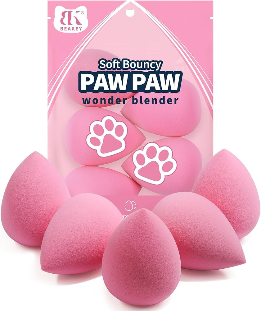 BEAKEY Pink Blender Makeup Sponge for Blending, Latex Free Paw Paw Makeup Sponge Set, Soft Beauty... | Amazon (US)
