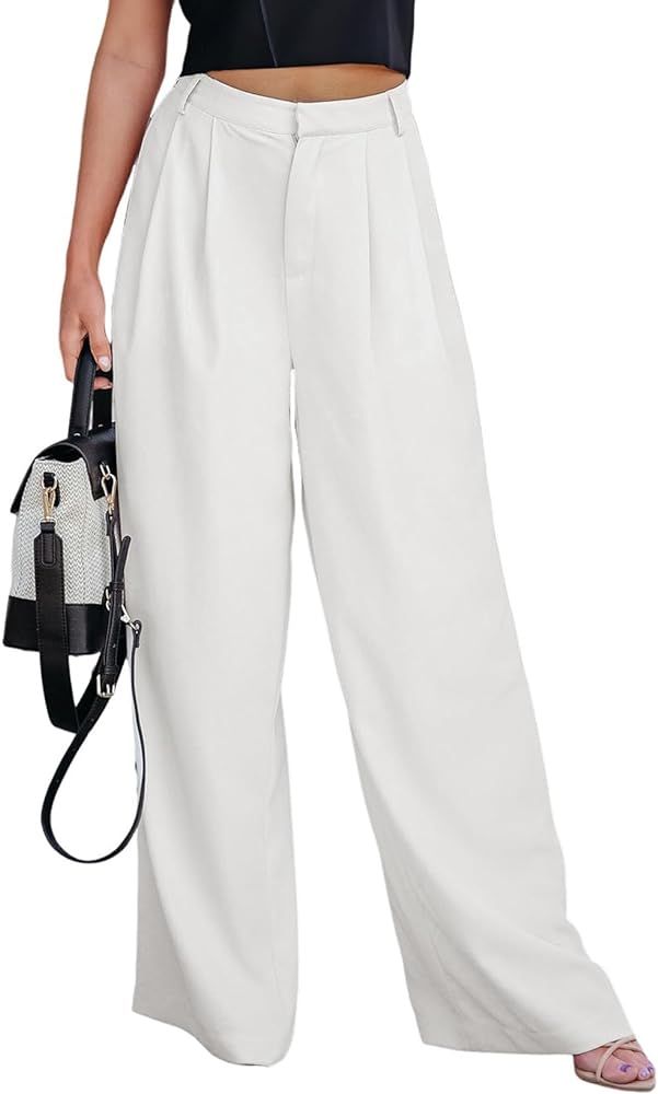 Dokotoo Wide Leg Womens Pants 2024 Work Business High Waisted Casual Dress Palazzo Flowy Trousers | Amazon (US)