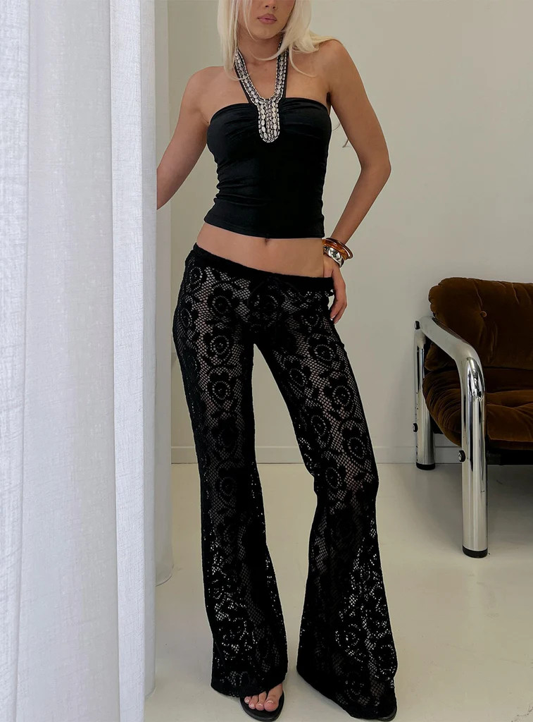 Rosadonna Lace Flare Pants Black | Princess Polly US