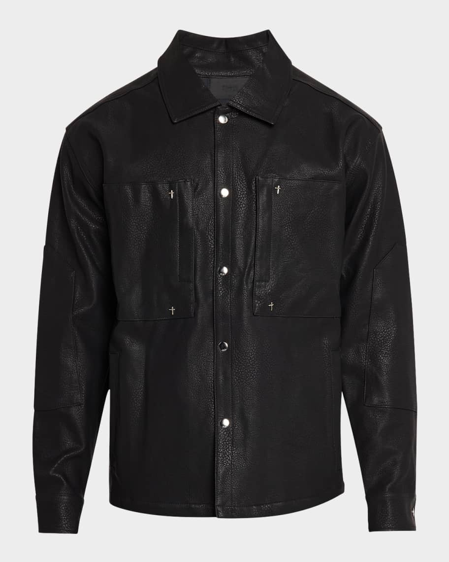 RTA Men's Fisher Faux-Leather Button-Down Shirt | Neiman Marcus