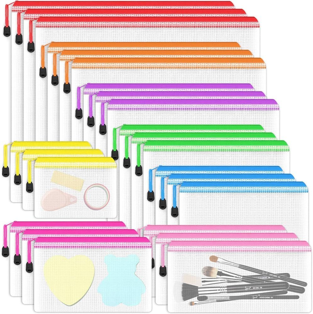 Smarpau 24pcs Mesh Zipper Pouch, 8 Sizes 8 Colors Plastic Zipper Bags for Organizing, Multipurpos... | Amazon (US)