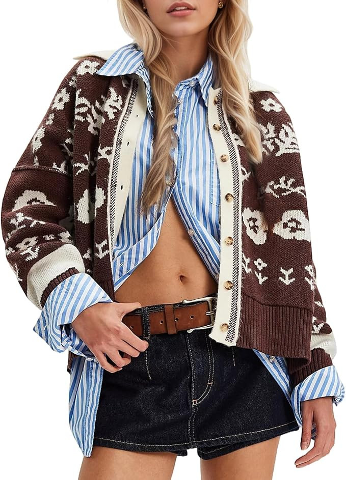 Womens Floral Cardigan Long Sleeve Button Up Sweater | Amazon (US)