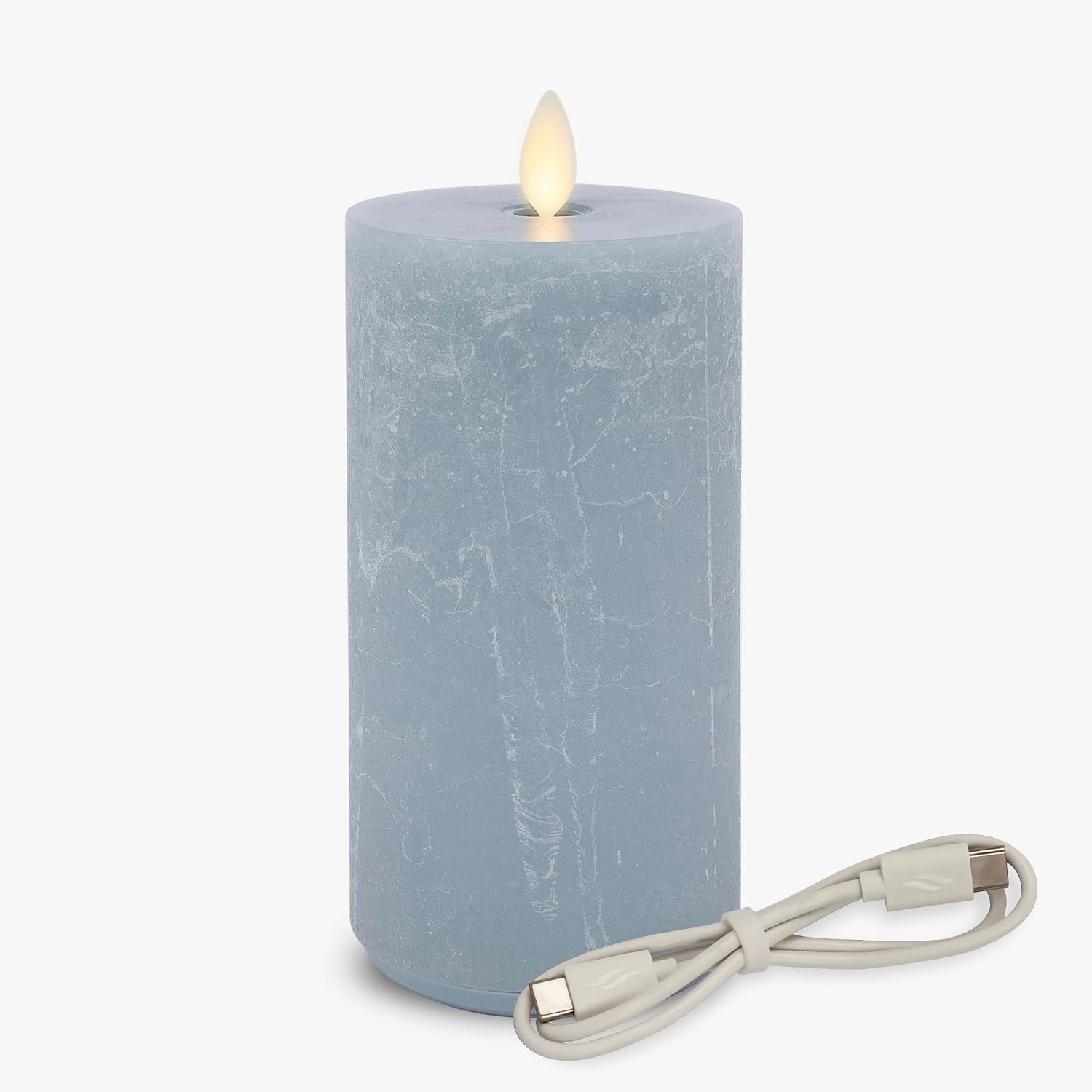 Luminara Seaglass Rechargeable Flameless LED Candle, Silver Blue 3" x 6.5", Moving Flame Pillar Timer, USB Type-C Charging Cable, Unscented Real Wax | Amazon (US)
