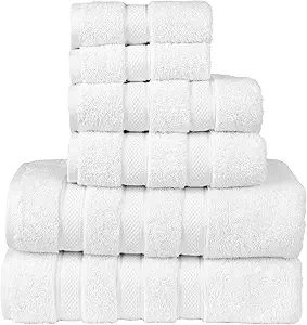 Melatolia, Luxury White Bathroom Towel Set: 6 Piece Turkish Cotton Towels, 600 GSM, Double stitch... | Amazon (US)