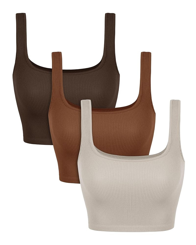 ODODOS 3-Pack Seamless Square Neck Crop Tank for Women Ribbed Knit Soft Low Back Cropped Tops | Amazon (US)
