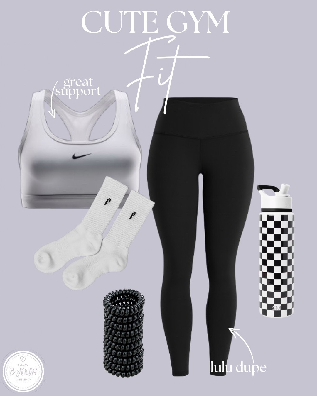 Gym fit but make it cute 💪🖤
Nike bra ✔️ Lulu-dupe leggings ✔️ Cozy socks & checkered bottle ✔️
Linked everything in my LTK because this combo = comfortable + confident! 🩶✨