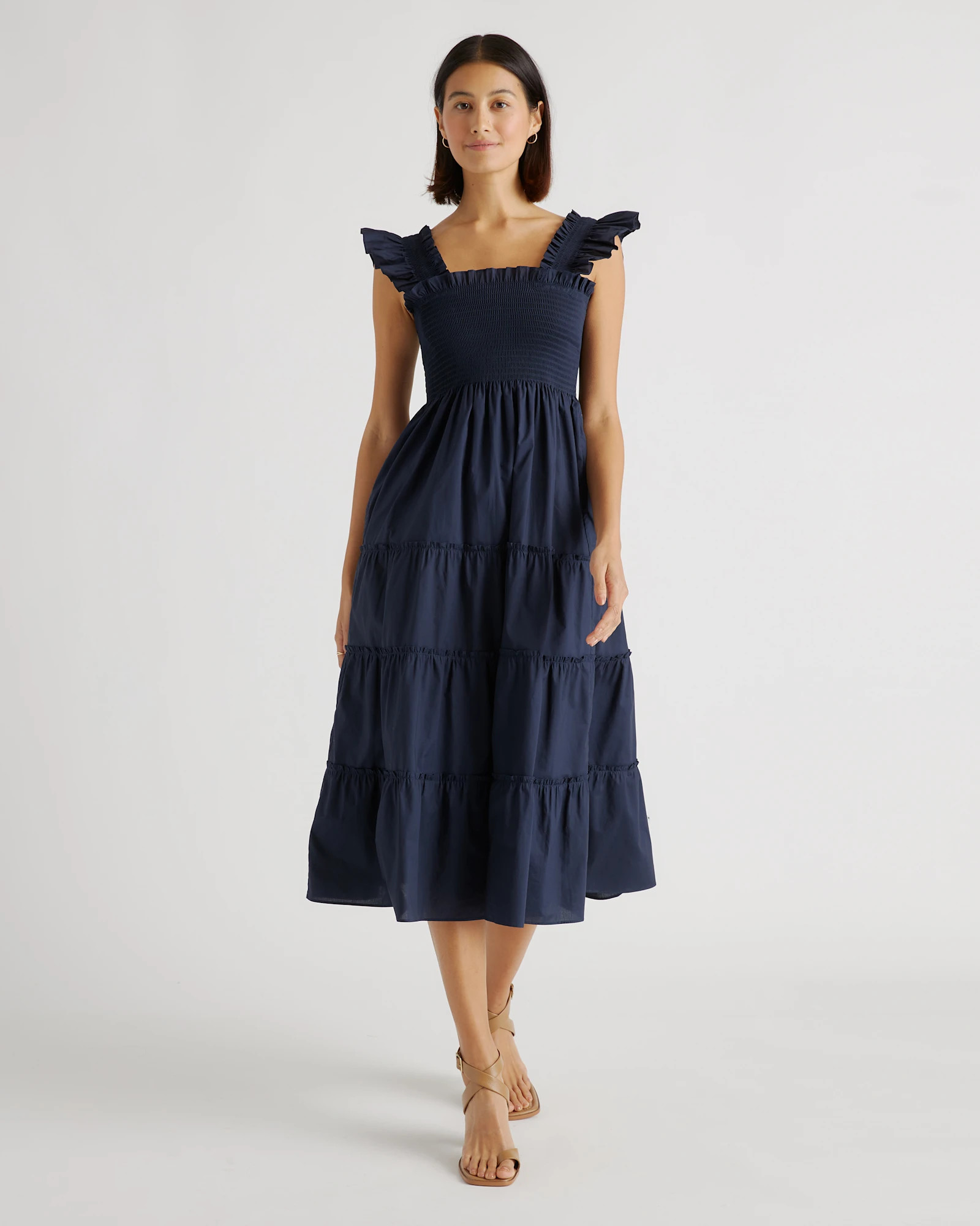 100% Organic Cotton Poplin Smocked Midi Dress | Quince