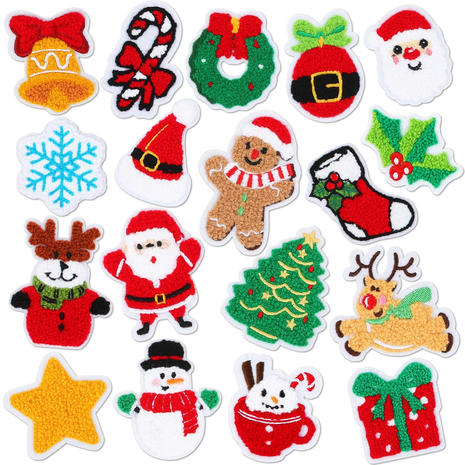 AUGSUN 18pcs Self Adhesive Christmas Patches Xmas Embroidered Sew Applique Repair Patch Sweater S... | Amazon (US)
