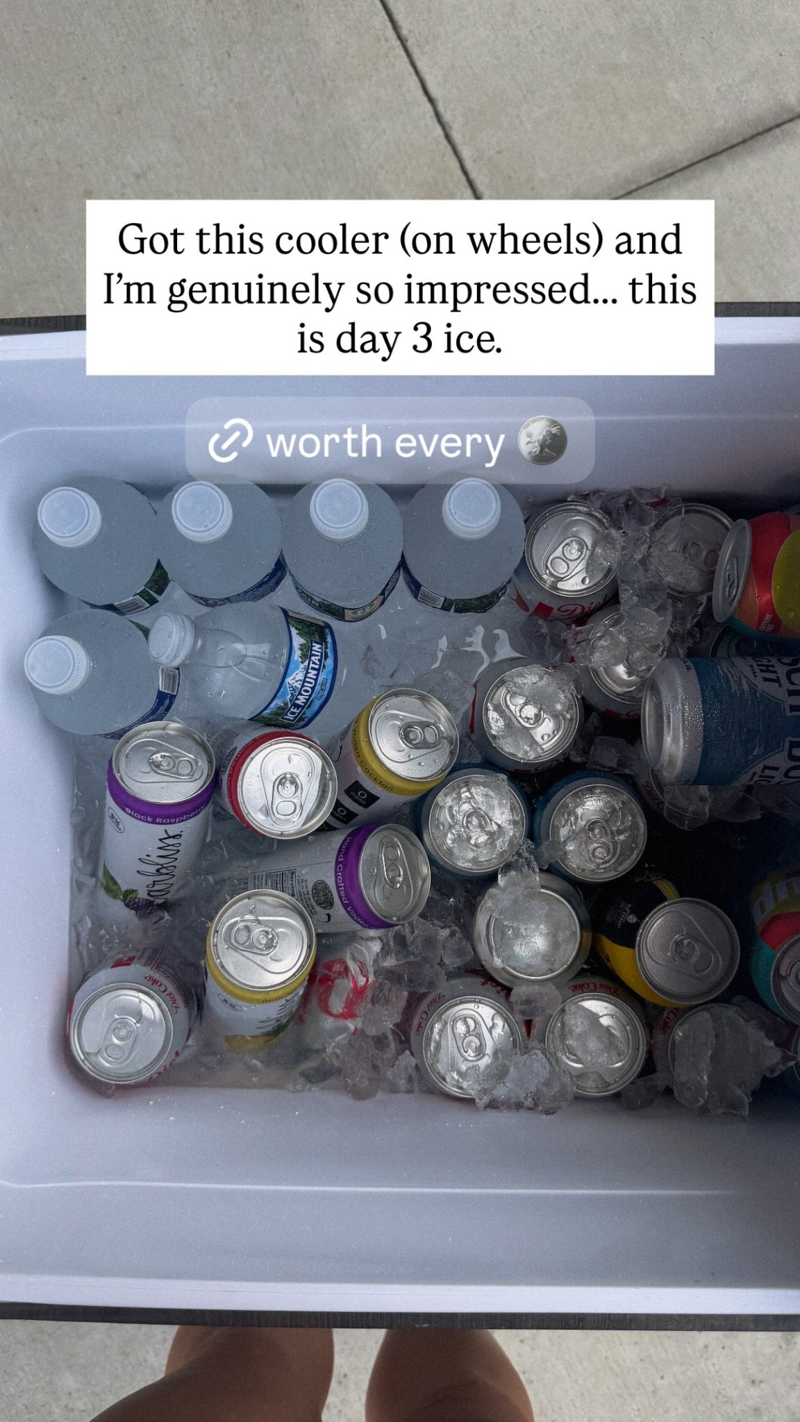 Got this cooler (on wheels) and I’m genuinely so impressed….. this is day 3 ice.