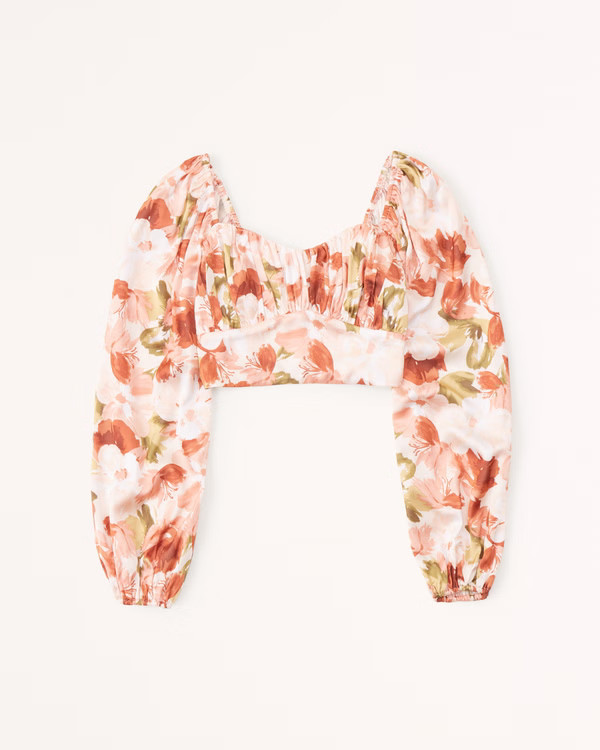 Women's Cropped Long-Sleeve Satin Top | Women's New Arrivals | Abercrombie.com | Abercrombie & Fitch (US)