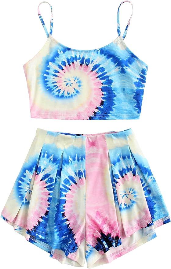 Floerns Women's Tie Dye Sleeveless Crop Top and Shorts Two Piece Outfits | Amazon (US)