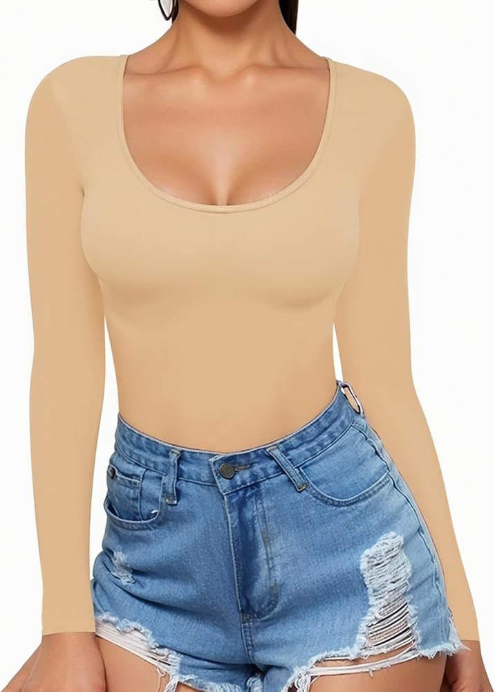 MANGOPOP Womens Scoop Neck Short Sleeve Long Sleeve Slim Fit T Shirt Tunic Tops Tee | Amazon (US)