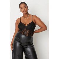 Plus Size Black Lace Pipe Detail Bodysuit | Missguided (US & CA)