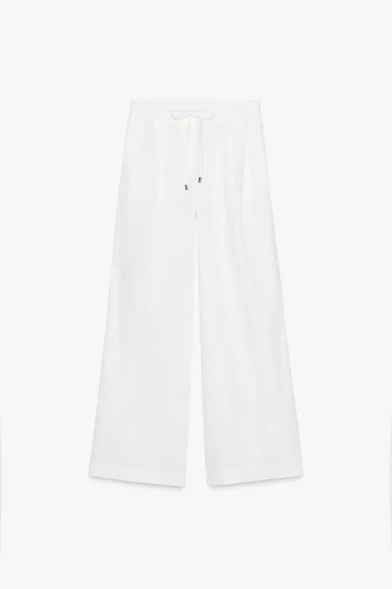 LINEN BLEND WIDE-LEG TROUSERS WITH BELT | Zara UK