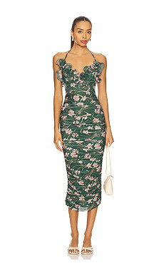 PatBO Botanic Retro Flutter Midi Dress in Dark Green from Revolve.com | Revolve Clothing (Global)