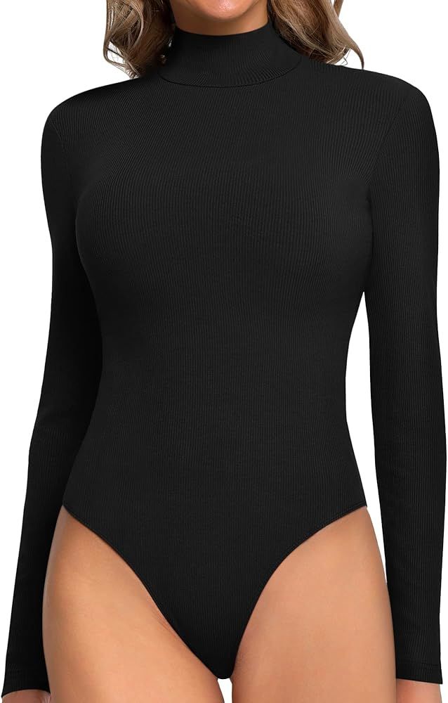 MANGOPOP Women Mock Turtle Neck Sleeveless Long Sleeve Ribbed Bodysuit Tank Tops for Going Out | Amazon (US)