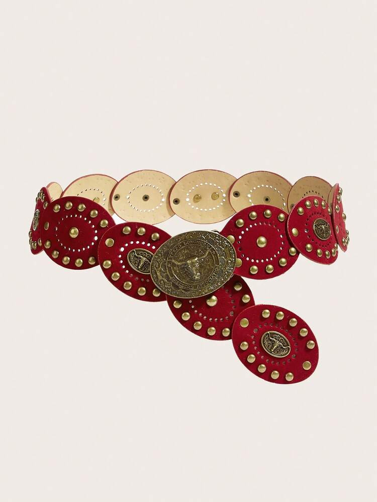 1pc Western Boho Style Red Bull Head Patchwork Women's Belt, Suitable For Autumn, Winter, Spring,... | SHEIN
