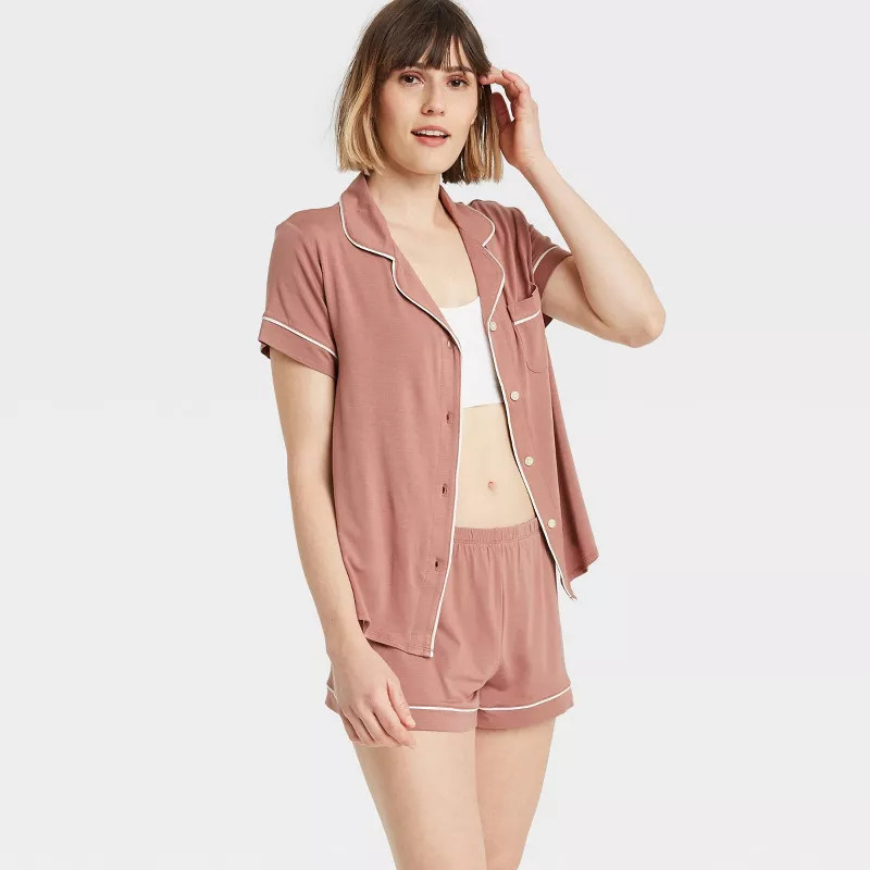 Women's Beautifully Soft Short Sleeve Notch Collar Top and Shorts Pajama Set - Stars Above™ | Target