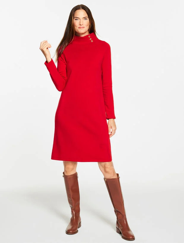 Fleece Side Button Turtleneck Dress | Talbots