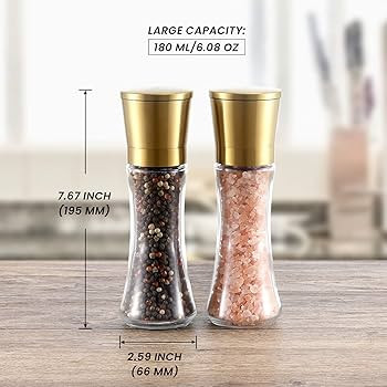 VEVOK CHEF Gold Salt and Pepper Grinder Mill Set Stainless Steel Pepper Shaker Adjustable Ceramic... | Amazon (US)