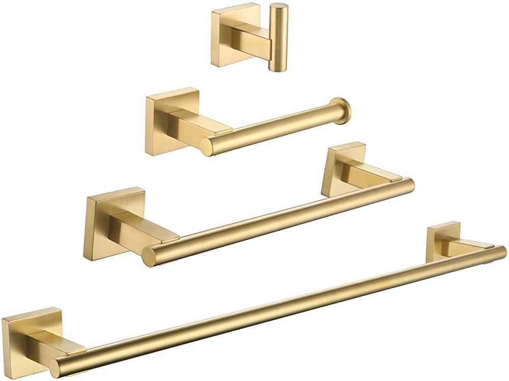 Bathroom Accessory Set Brushed Gold, Suyar SUS304 Stainless Steel 4 Pieces Bath Hardware Kit, Inc... | Amazon (US)