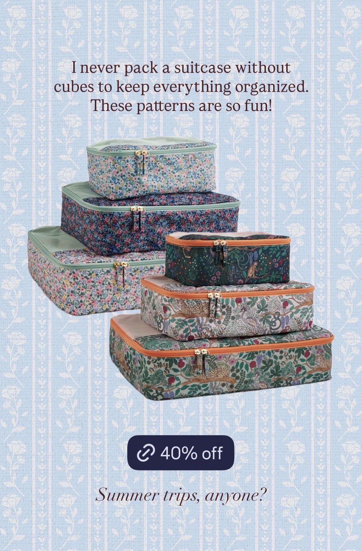 Love these patterned packing cubes! 40% off today 🌞 