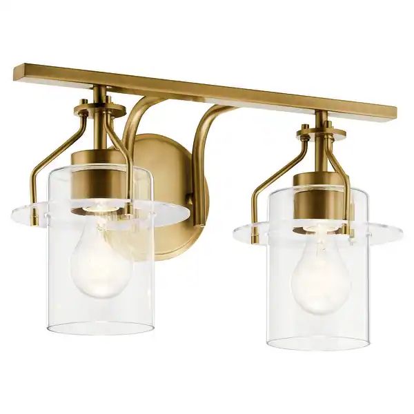 Kichler Lighting Everett 16 in. 2-Light Natural Brass Vanity Light with Clear Glass - Overstock -... | Bed Bath & Beyond