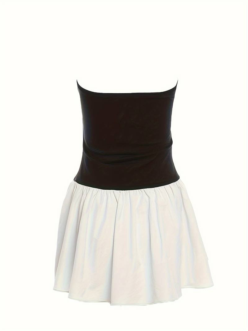 Color Block Ruched Side Tube Dress Sexy Sleeveless Strapless - Temu United Kingdom | Temu Affiliate Program