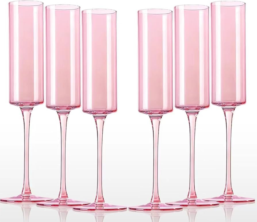 Valentine's Day Gifts-Pink Champagne Flutes Glass - 6.5oz Square Champagne Glasses- Stemmed Coupe... | Amazon (US)