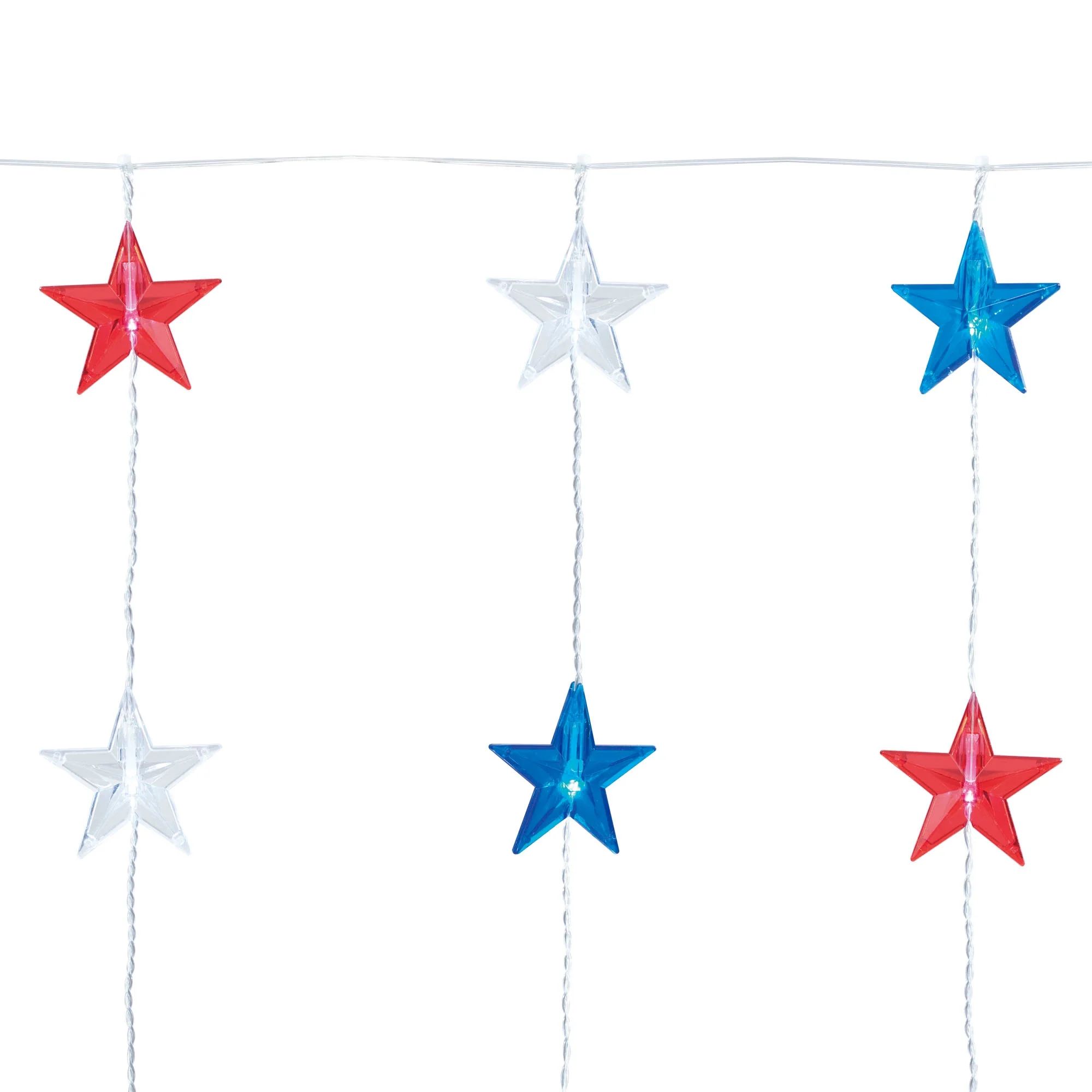Patriotic 60-count 8-Function Battery-Operated Indoor Outdoor LED Star Curtain Lights Wire -Way T... | Walmart (US)