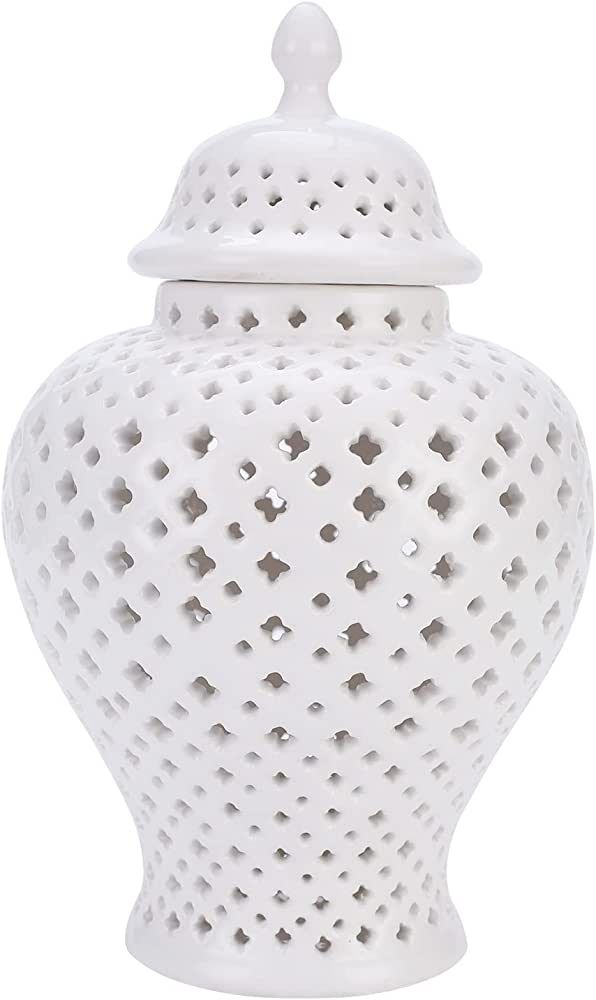 ARTLINE Traditional Pierced Ginger Jar with Lid, Carved Lattice Decorative Temple Jar, Cut Out Ce... | Amazon (US)