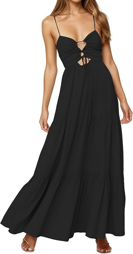 Womens Summer Floral Spaghetti Strap Backless Low Cut Smocked Milkmaid Flowy Beach Sundresses | Amazon (US)