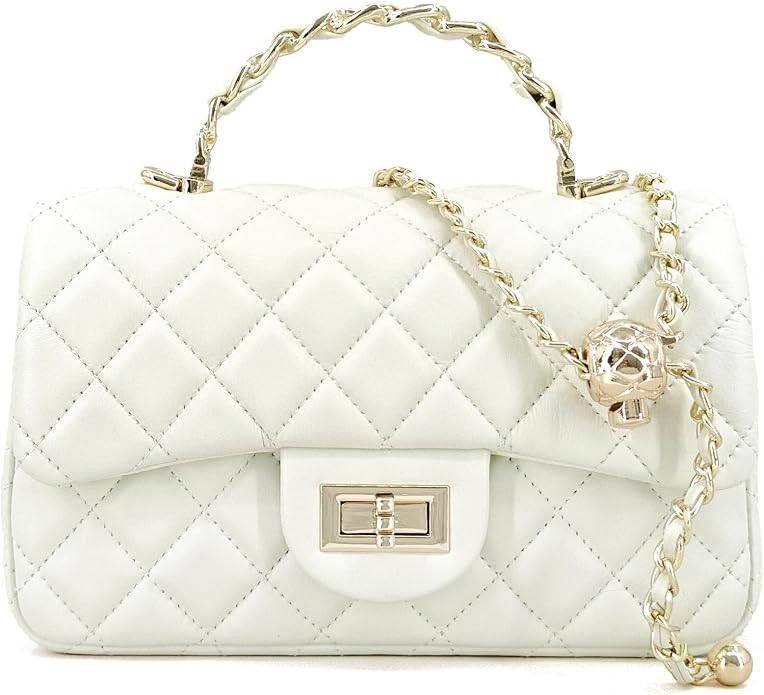 Small Quilted Crossbody Bags for Women,Leather Shoulder Bag with Gold Chain Strap,Metal Top Handl... | Amazon (US)