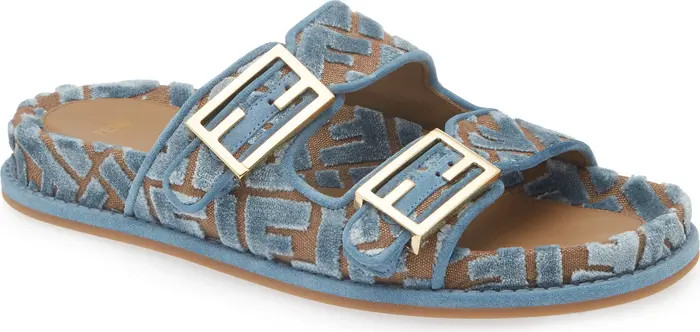 Fendi Feel Velvet Jacquard Dual Strap Slide Sandal (Women) | Nordstrom | Nordstrom