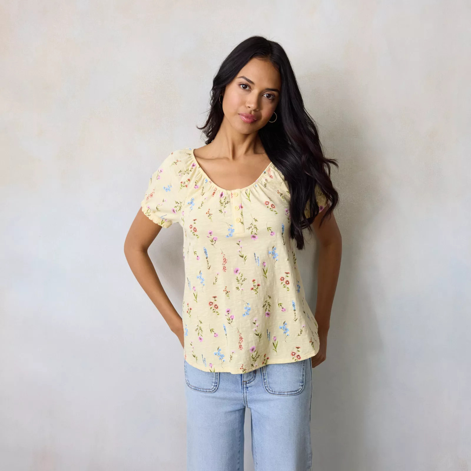 Women's LC Lauren Conrad Puff Sleeve Henley Top | Kohl's