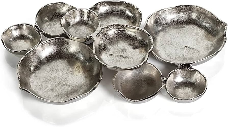 Zodax Cluster of 9 Round Serving Bowls Nickel Base 19" x 12" x 2.5" | Amazon (US)