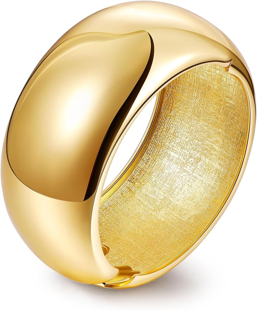 18K Gold Plated Chunky Bangle Bracelets for Women Gold Wide Cuff Bangle Bracelet Hammered Minimal... | Amazon (US)