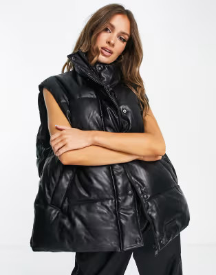 Sixth June oversized vest in leather - BLACK | ASOS (Global)