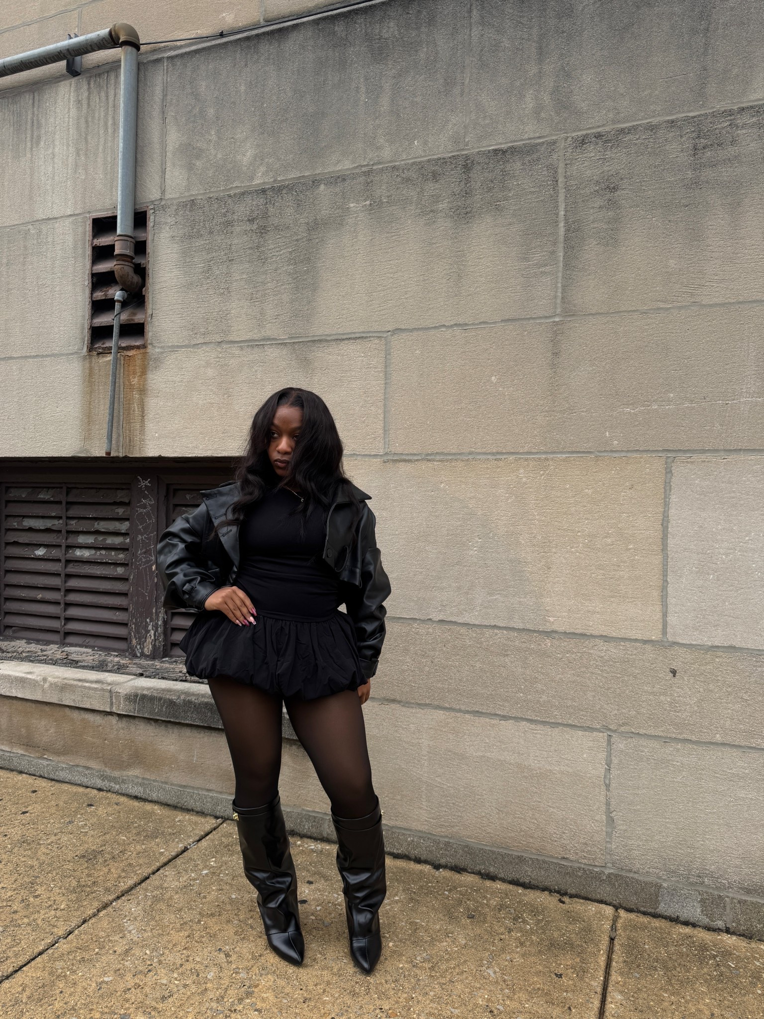 Another all black fit 

Dress: OQQ tiktokshop (S)
Thermal tights: S
Jacket: S(4)

#LTKPetite #LTKParties #LTKStyleTip